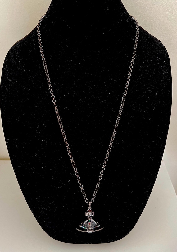 Vivienne Westwood Orb Necklace, Clear Gemstones Gunmetal Pendant
