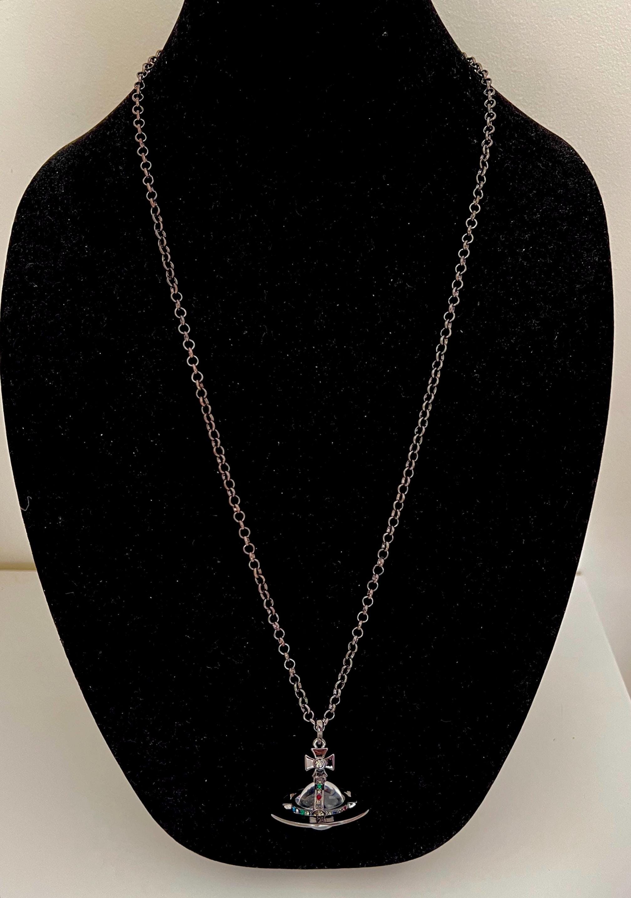 Vivienne Westwood Orb Necklace, Clear Gemstones Gunmetal Pendant