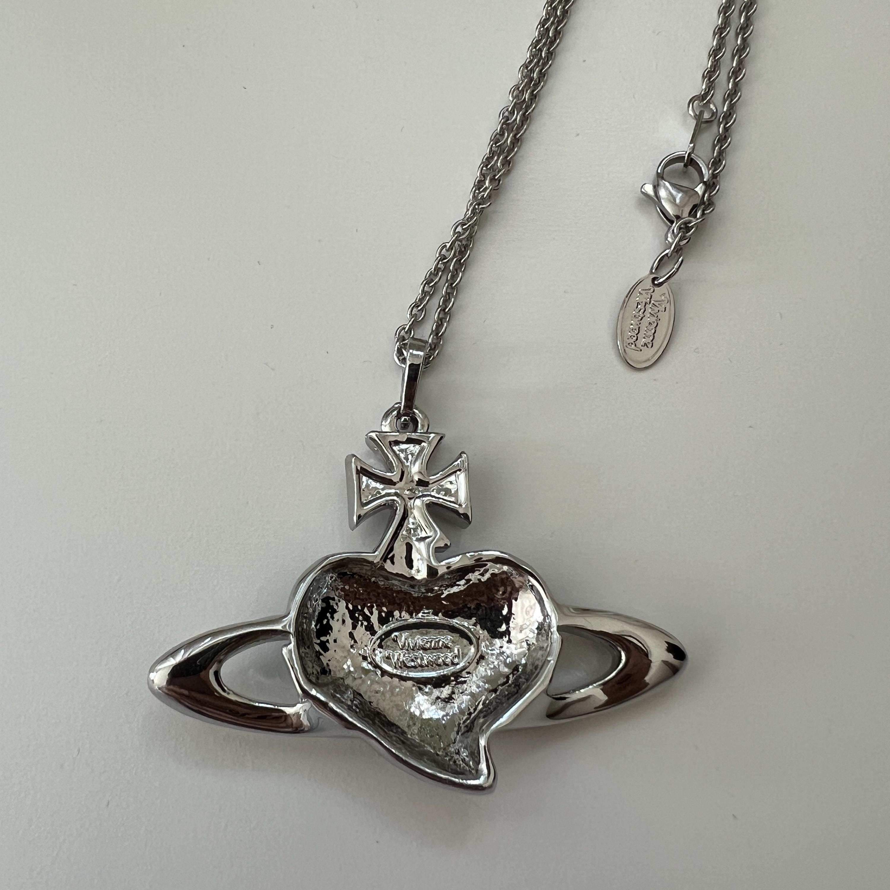 Vivienne Westwood Silver Necklace, Black Heart Orb Pendant - Etsy