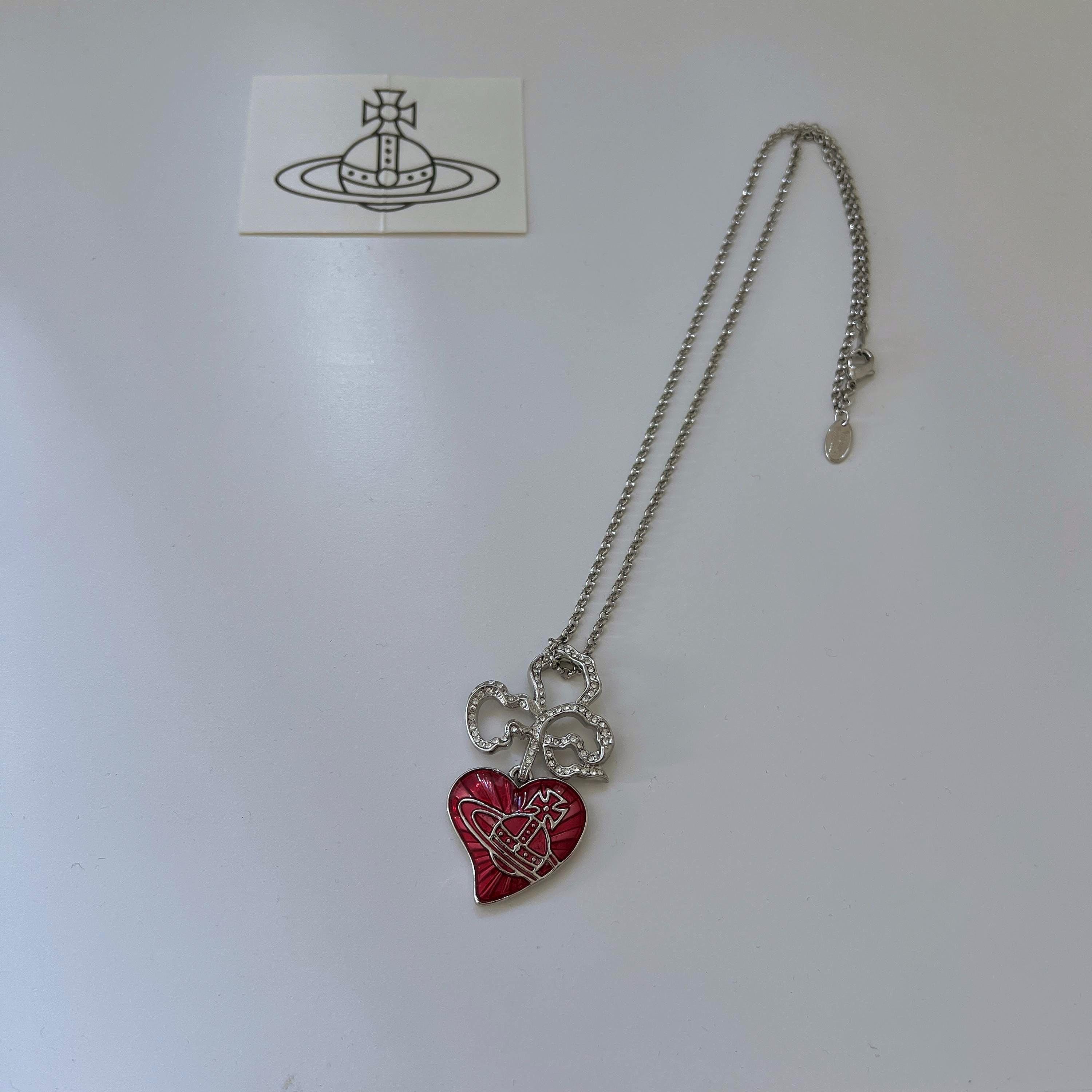 Vivienne Westwood Silver Necklace, Red Heart Orb Pendant