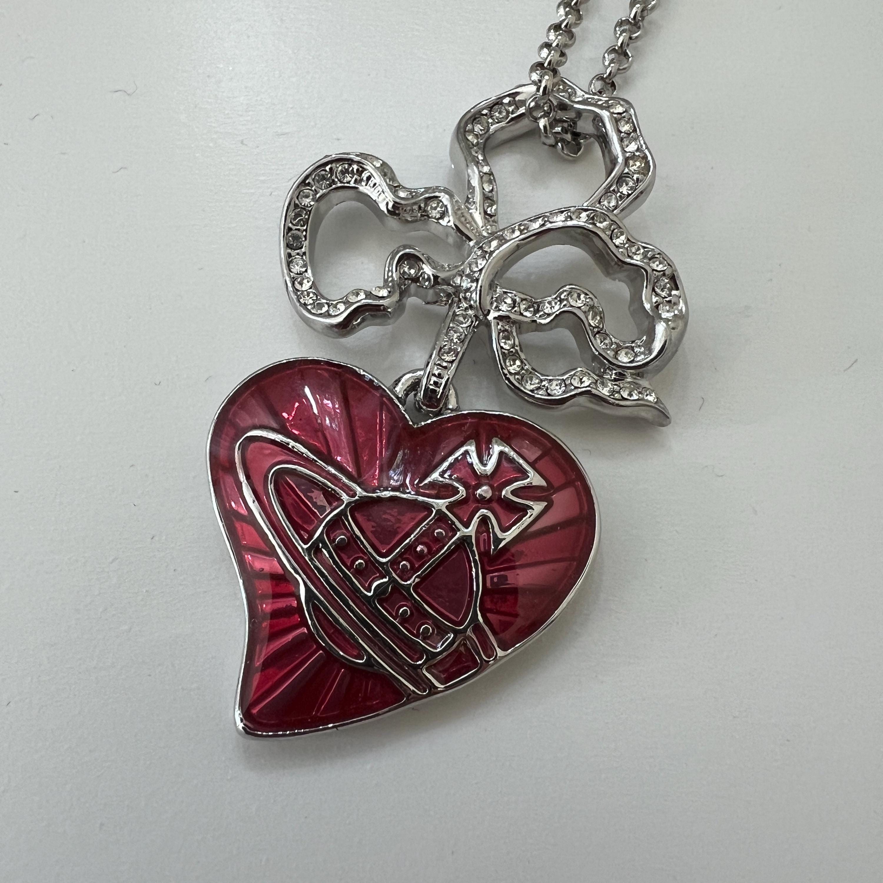 Vivienne Westwood Silver Necklace, Red Heart Orb Pendant