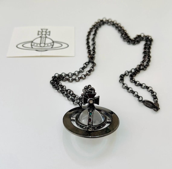 Vivienne Westwood Orb Necklace, Clear Gemstones Gunmetal Pendant