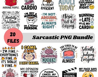 Sarcastic Quotes PNG Bundle: Adult Humor Clipart (Digital Download)