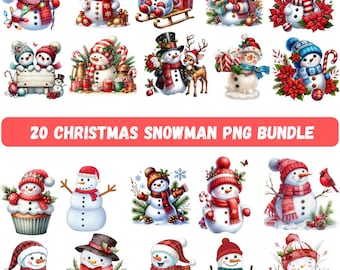 Pacchetto di clipart PNG con pupazzo di neve di Natale ad acquerello (download digitale)
