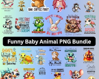 Paquete de imágenes PNG de animales bebés graciosos, citas sarcásticas (descarga digital)
