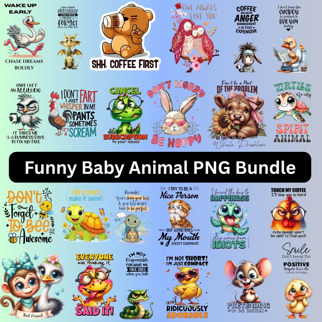 Funny Baby Animal PNG Clipart Bundle, Sarcastic Quotes (digital ...