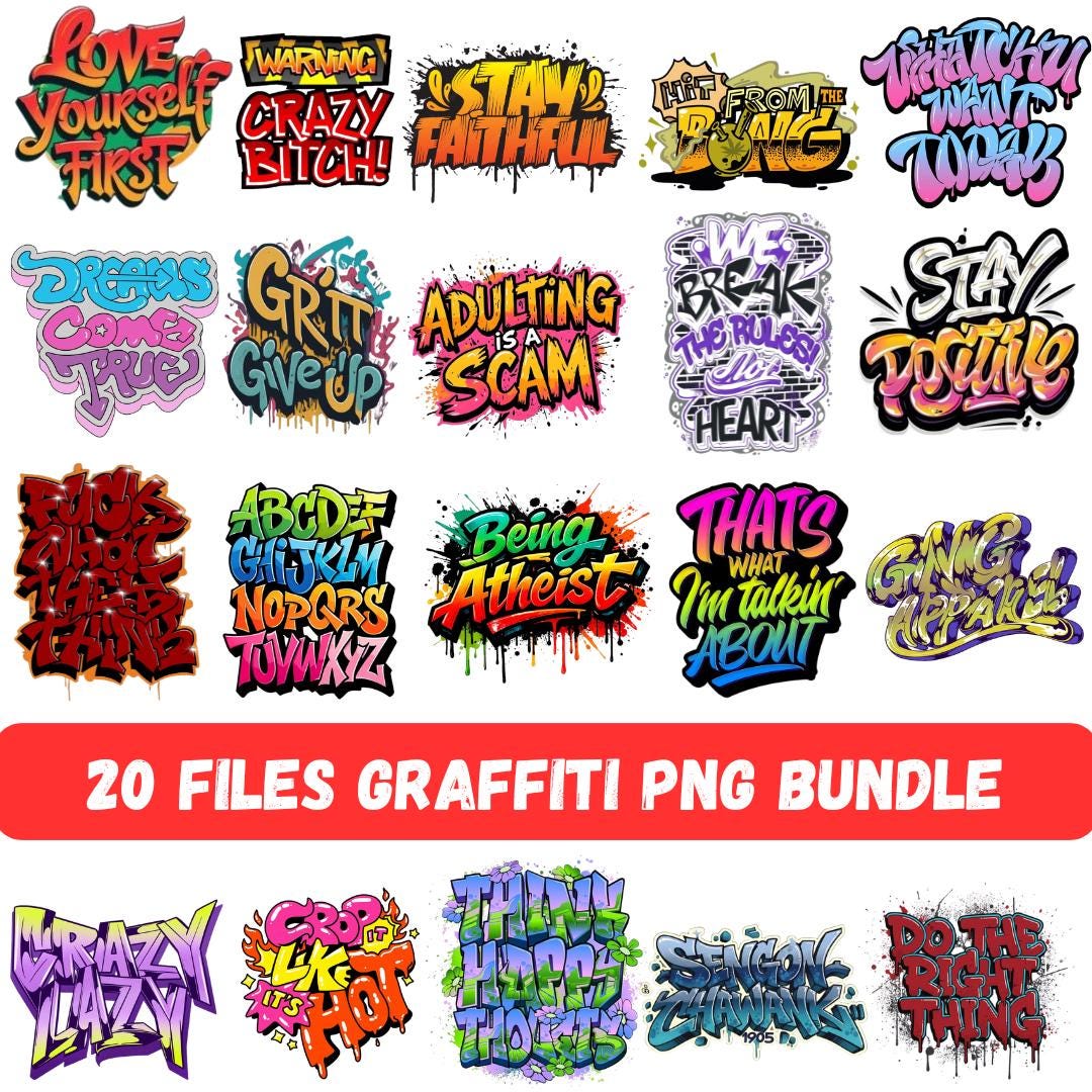 Graffiti Motivation Quotes PNG Bundle, Urban Street Art Graphics ...