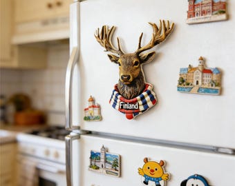 Hand Painted Finland Elk Fridge Magnet, City Souvenir Gift, Refrigerator Decor