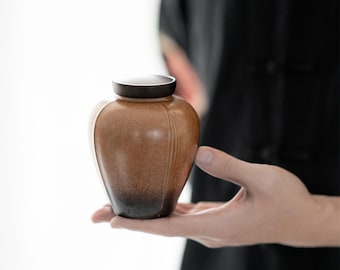 Handgefertigte Keramik Haustier-Urne mit Ebenholz Li, kleines Haustier-Denkmal