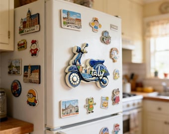 Hand Painted Italy Motorcycle Fridge Magnet, Travel City Souvenir, Refrigerator Decor