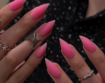 Matte Rose Pink Cat Claw Press On Nails,Pink Stiletto Nails,Soft Y2K Nails,Feminine Long Fake Nails,Handmade Press Ons