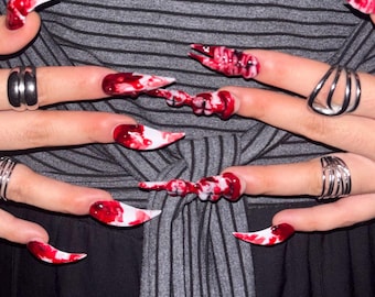 Bloody Cat Claw Press On Nails,Horror Halloween Stiletto Nails,Gore Fake Nails,Vampire Slasher Nails,Handmade Reusable