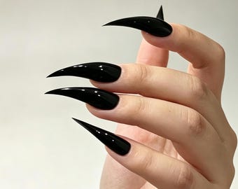 Künstliche Fingernägel in Form schwarzer Katzenkrallen – Halloween-Kostümnägel, Gothic-Stiletto-Krallen