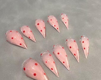 Valentine's Day Press-On Nails – Pink Polka Dot Eagle Claw
