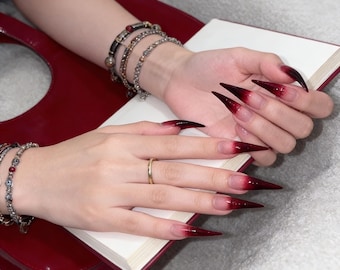 Long Red Eagle Claw Press-On Nails,Gothic Statement,Handmade Reusable Set