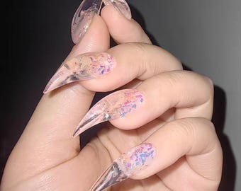 Clear Eagle Claw Press-On Nails,Handmade Reusable Statement Nail Art,Chic Graphic False Nails