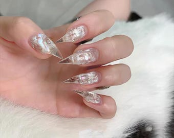 Clear Dragon Claw Press-On Nails, Gothic Y2K Talon Statement Nails