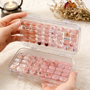 Genomskinlig akryl nageltipsorganisatör, tryck på nagelförvaringsfodral, genomskinlig nageltipsförvaringslåda