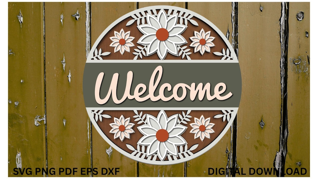 Welcome Flower Pattern Sign| Digital Download| Round Door Hanger Svg ...