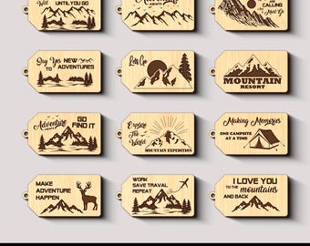 Adventures Keychain SVG Bundle | Engraved Wooden Keyring Designs | Camping Quotes Keychain | Vacation Adventures Keychain | Digital Download
