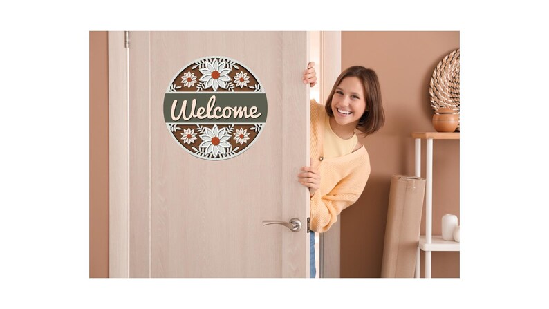 Welcome Flower Pattern Sign| Digital Download| Round Door Hanger Svg ...