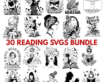 Reading SVG cut file - 30 | Woman Reading Png | magical fairy sitting on books | Skeleton Holding Book Svg | library decor, vinyl crafts |