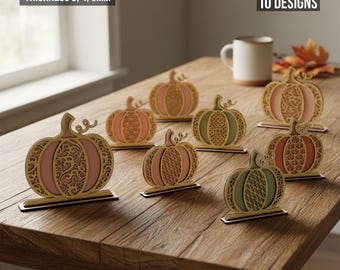 Stående pumpa laser SVG | Höstpumpor nivåbelagd bricka laserskuren fil | Set med 10 SVG digital nedladdning | Halloween Thanksgiving dekoration |