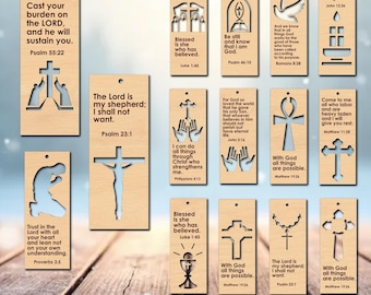 Wooden Religious Bookmarks Bundle | Christian Engraved Bookmark Laser cut | Religious Quotes and Sayings | Faith Laser cut Digital Download