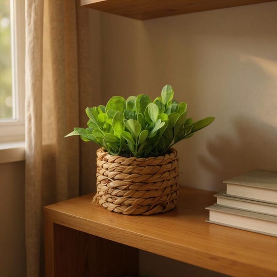 Mini-Kunstpflanze in geflochtenem Blumentopf | Faux Greenery Schreibtisch  Dekor | Kleine Topfpflanze fr Zuhause, Bro & Regal - Etsy.de