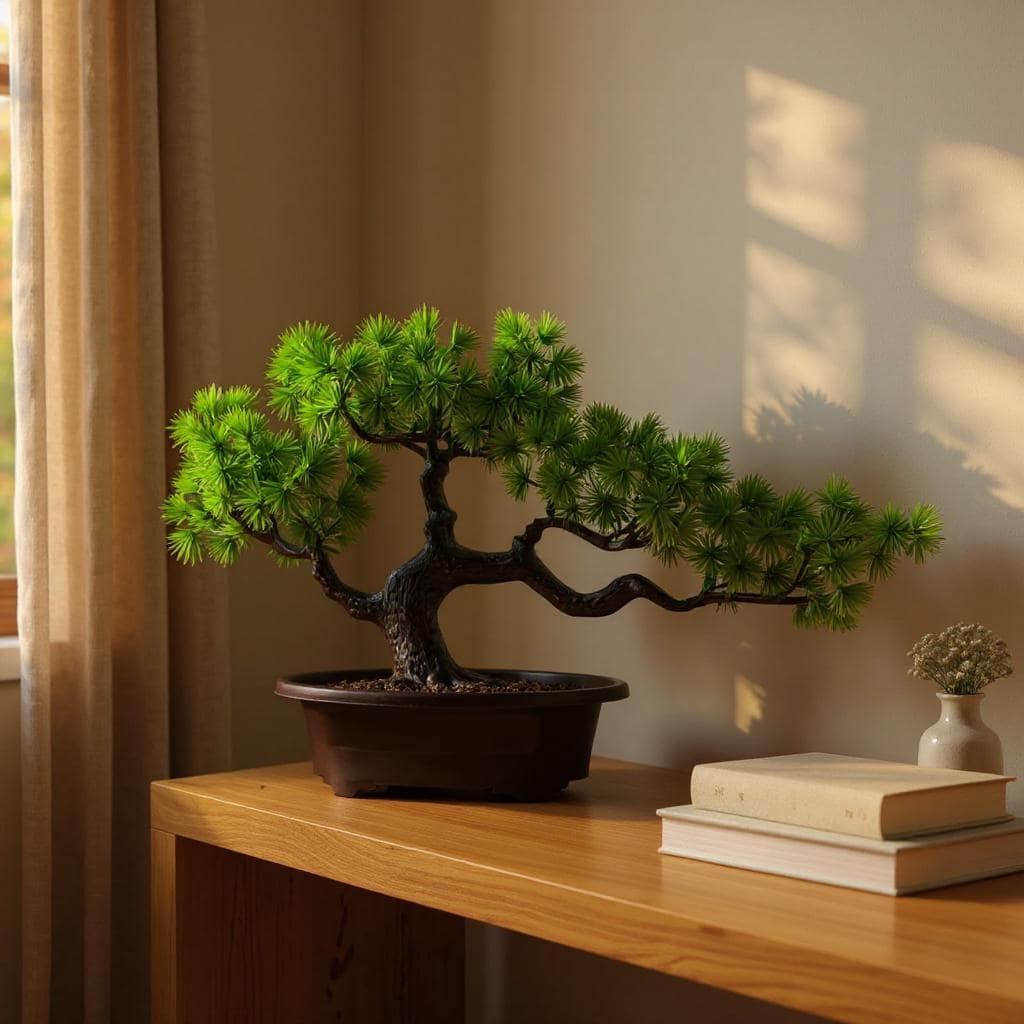 VIRSUS Bonsai Artificiale 84026, misura 24x24 cm, Pianta Finta in vaso, Pianta di Bonsai di Pino Giapponese, per Decorazioni per hotel, uffiio, casa, esterno