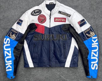 スズキレーシングレザージャケット メンズ - ブラック ブルー MotoGP