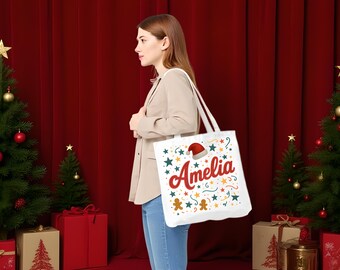 Personalized Christmas Tote Bag • Custom Santa Gift Bag