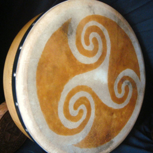 Triskele Bodhran Henna Dyed Celtic Spiral Frame Drum