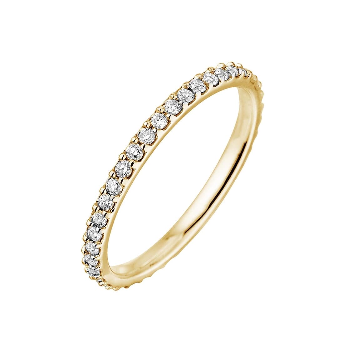 Thin Pavé Diamond Band, Dainty Yellow Gold Wedding Band, Half Eternity ...
