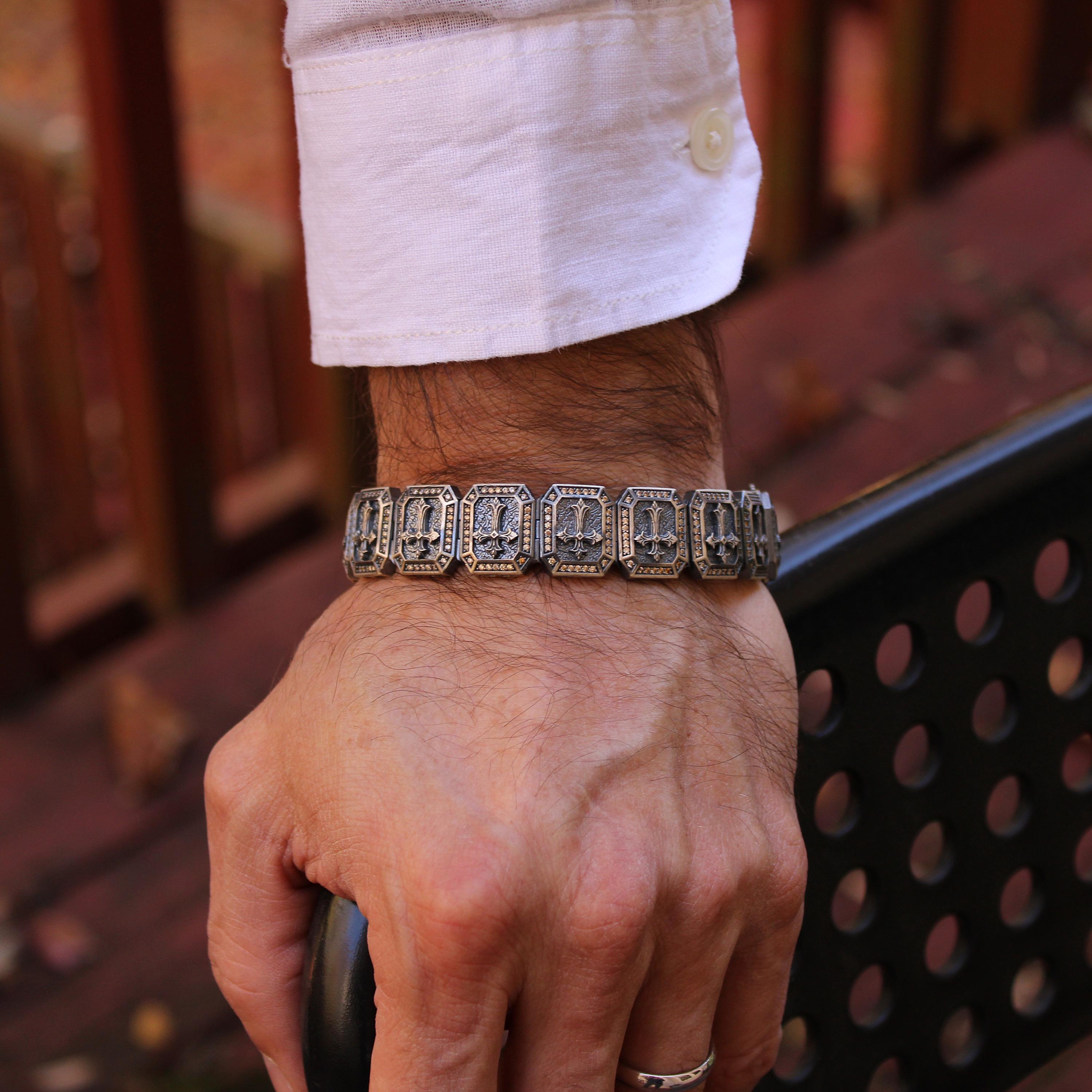 Heavy Mens Cross Bracelet | 19mm Wide Oxidized Silver | Gothic