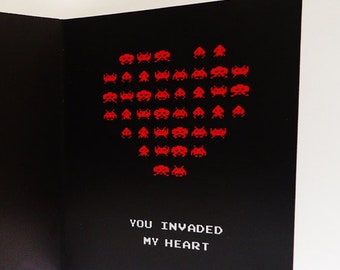 Space Invaders  Valentine's Day Love Printable Card