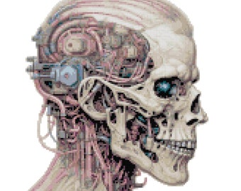 Biological Illustration of a Terminator T-800 Cross Stitch Pattern PDF chart AI scifi artwork unique diy project