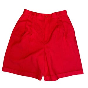 Vintage 1980s–90s Red Pleated High‑Waist Shorts – Super High Waisted, Retro, Women’s