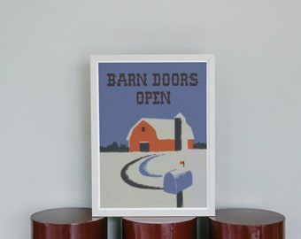 Barn Doors Open Cross Stitch Pattern PDF chart zipper open | funny bathroom humor | unique gift idea