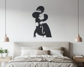 Abstracte vrouw cello speler metalen muurkunst – Modern minimalistisch muziekdecor voor woonkamer, studio of thuis, elegant cadeau voor muziekliefhebbers