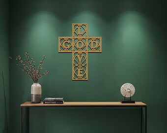 Cruz de metal con el amor de Dios, decoración religiosa para el hogar