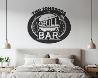 Custom BBQ Grill Sign, Personalized Grill Bar Decor, Custom Name BBQ Art, Grill Master Sign, Kitchen & Man Cave Decor, Unique BBQ Decor