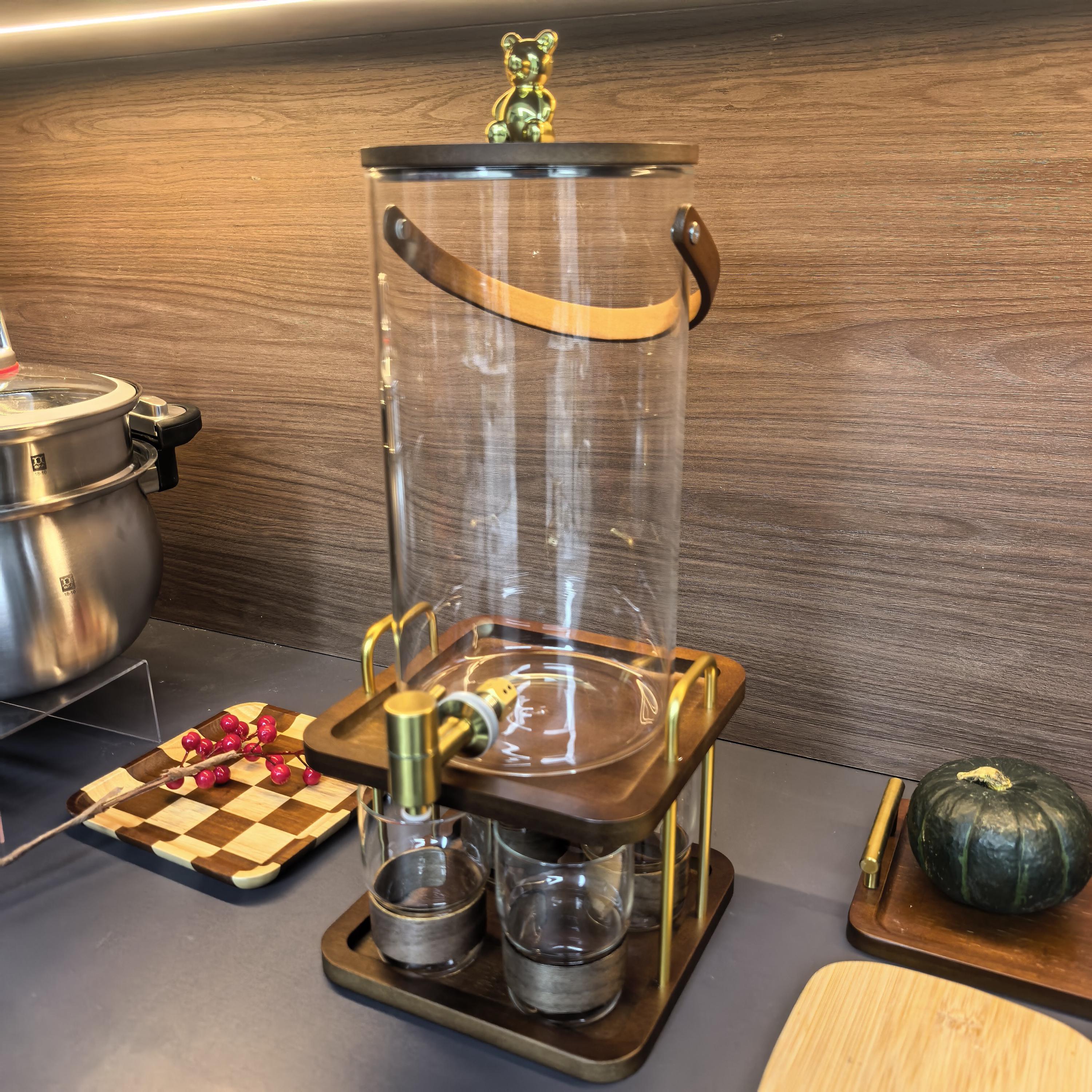 Glass Water Dispenser on Wood Stand