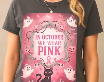 Pink Halloween Breast Cancer Awareness PNG: Ghost, Cat, Pumpkin (Digital Download)
