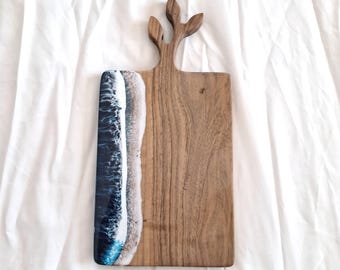 Personalisierte Walnuss-Schneidebrett - Handgemachte Epoxy-Ozeanwelle, individuelles Küchengeschenk