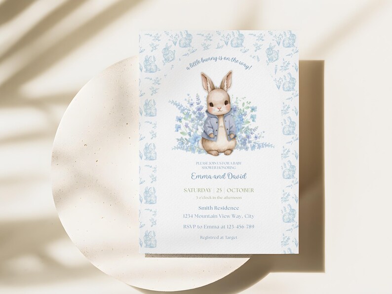 Rabbit Baby Shower Invitation: Editable Bunny Invite Bundle (printable ...