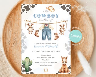 Cowboy Baby Shower Invitation: Editable Western Rodeo Canva Template (Printable | Digital | Instant Download)