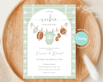 Editable Football Baby Shower Invitation: Little Rookie Is On The Way (Printable and Digital - Instant Download)