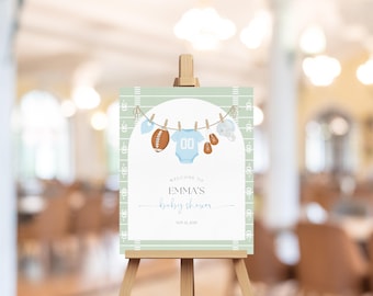 Football Baby Shower Welcome Sign: Little Rookie Is On The Way (Editable - Instant Download)