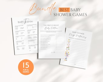 Baby Shower Games Bundle, Minimalist Gender Neutral Baby Sprinkle Activities, Printable Funny Simple Baby Shower Games, Fun Activity